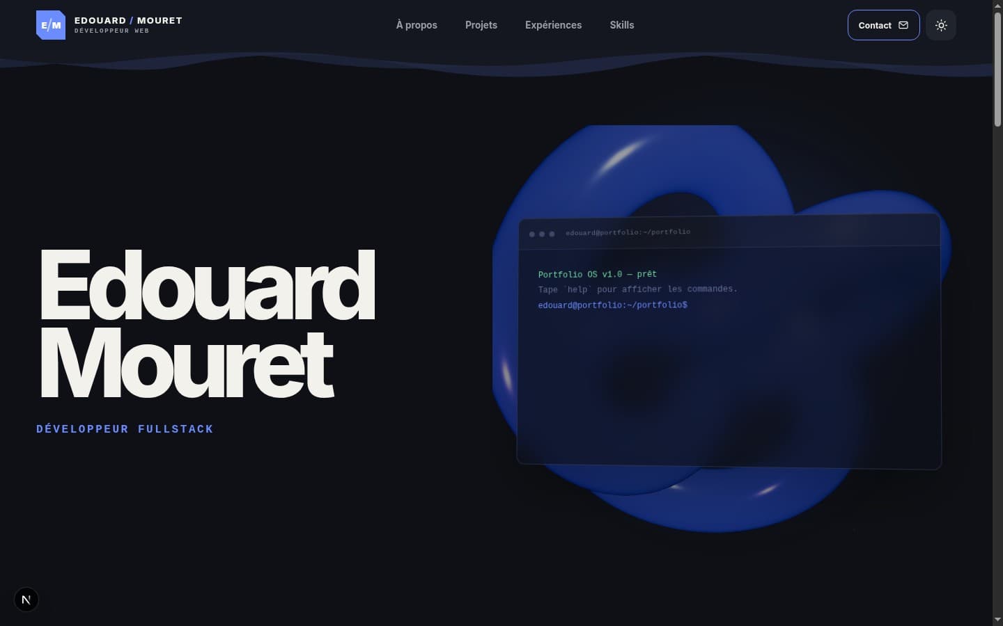 Aperçu de la page d’accueil du portfolio d’Edouard Mouret